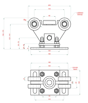 vozík pre C-profil 70x70x4mm, výškovo nastaviteľný, 5x polyamidové koliesko s ložiskom 6004ZZ - slide 2