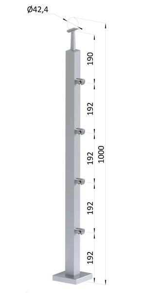 nerezový stĺp, vrchné kotvenie, 4 radový priechodný, vrch pevný (40x40mm), brúsená nerez K320 /AISI304 - slide 0