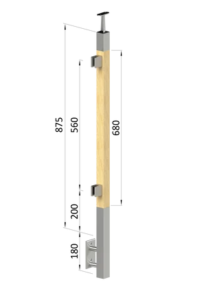 dřevěný sloup, boční kotvení, výplň: sklo, levý, vrch pevný (40x40mm), materiál: buk, broušený povrch bez nátěru - slide 0