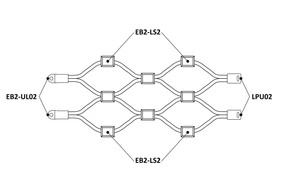 Vzorka nerezovej lankovej siete, 0,8m x 1m (šxd), oko 50x50 mm,hrúbka lanka 2mm,AISI316 s koncovkami EB2-LS2 (hore a dolú),EB2-UL02 (vľavo) a EB2-LPU02 (vpravo) - slide 1