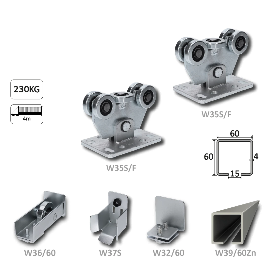 Samonos do 230 kg/ 4 m, profil 60 x 60 x 4 mm, Zn