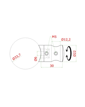 Držák tyče ø 12 mm na trubku ø 33,7 mm (30x22 mm), broušená nerez K320 / AISI304 - slide 1