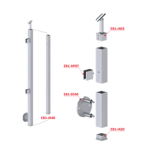 Nerezový sloup, boční kotvení, výplň: sklo, levý, vrch nastavitelný, (40x40 mm), broušená nerez K320 / AISI304 - slide 2