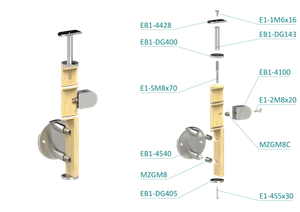 dřevěný sloup, boční kotvení, výplň: sklo, pravý, vrch pevný (ø 42mm), materiál: buk, broušený povrch s nátěrem BORI (bezbarvý) - slide 2