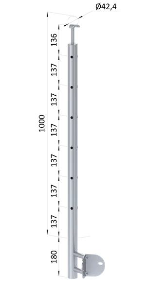 Nerezový sloup, boční kotvení rohové, 6děrový, rohový: 90° - slide 0