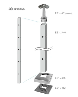 Nerezový sloup, vrchní kotvení, 5děrový rohový - slide 3