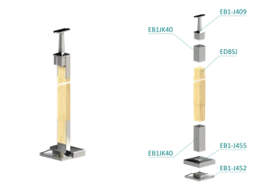Dřevěný sloup, vrchní kotvení, bez výplně, vrch pevný (40x40 mm), materiál: buk, broušený povrch bez nátěru - slide 1