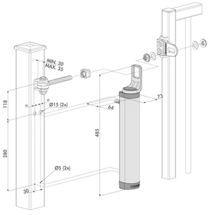 LOCINOX® RHINO hydraulický zavírač otevíratelný 180°, pro přímou montáž na panty se závitem M16 a M20 - slide 1