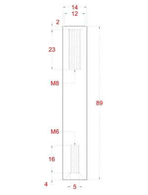 Čep (vnitřní závit M8x25mm / vnitřní závit M6, ø 14mm, L: 89mm), broušená nerez K320 /AISI304 - slide 3