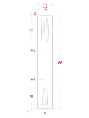 Čap (vnútorný závit M8x25mm / vnútorný závit M6, ø 14mm, L: 89mm), brúsená nerez K320 /AISI304 - slide 3