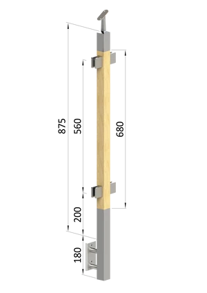 dřevěný sloup, boční kotvení, výplň: sklo, průchozí, vrch nastavitelný (40x40mm), materiál: buk, broušený povrch s nátěrem BORI (bezbarvý) - slide 0