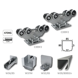 INTERMEDIO samonosný systém 80x85x5 mm posuvné brány do 470 kg / 7,5 m průjezd (W39/8085Zn 6 m pozinkovaný profil, 2x C399F, 1x W36/85, 1x W37M, 1x W32/85)