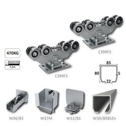 INTERMEDIO samonosný systém 80x85x5 mm posuvné brány do 470 kg / 7,5 m průjezd (W39/8085Zn 6 m pozinkovaný profil, 2x C399F, 1x W36/85, 1x W37M, 1x W32/85)