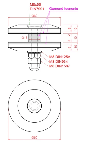 držiak na sklenený prístrešok - set 4ks (pre sklo 8.00 - 12.76mm), brúsená nerez K320 /AISI304 - slide 1