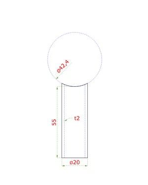 Prechod na vymedzenie vzdialenosti medzi stĺpom ø 42.4mm a kotviacou platňou, ø 20x2.0mm /L:55mm, bez vnútornej skrutky brúsená nerez K320 /AISI304, bal: 1ks - slide 1