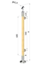Dřevěný sloup, vrchní kotvení, výplň: sklo, pravý, vrch nastavitelný (ø42 mm), materiál: buk, broušený povrch bez nátěru