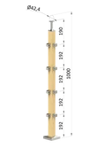 drevený stĺp, vrchné kotvenie, 4 radový, rohový: 90° vrch pevný (40x40mm), materiál: buk, brúsený povrch s náterom BORI (bezfarebný) - slide 0