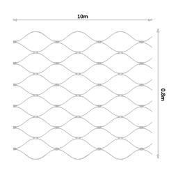 Nerezová lanková síť, 0,8m x 10m (šxd), oko 50x50 mm, tloušťka lanka 2mm, AISI316, síť neni ukončena okami pro provlečení lanka (V nerozloženém stavu má síť 11,64m)