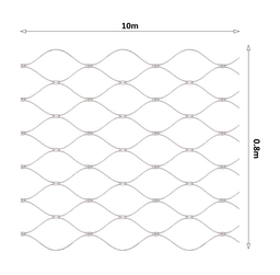 Nerezová lanková síť, 0,8m x 10m (šxd), oko 50x50 mm, tloušťka lanka 2mm, AISI316, síť neni ukončena okami pro provlečení lanka (V nerozloženém stavu má síť 11,64m)