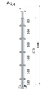 nerezový stĺp, vrchné kotvenie, 5 radový, rohový: 90°, vrch pevný (ø 42.4x2mm), brúsená nerez K320 /AISI304