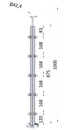 nerezový stĺp, vrchné kotvenie, 5 radový, rohový: 90°, vrch pevný (ø 42.4x2mm), brúsená nerez K320 /AISI304