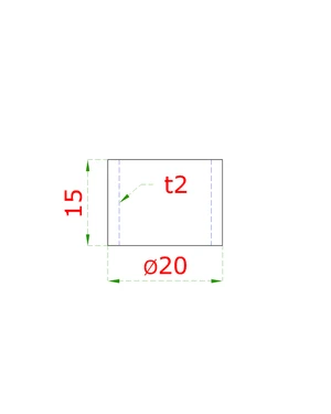 Přechod na vymezení vzdálenosti mezi sloupem (plochý) a kotevní deskou, ø 20x2,0 mm /L:15 mm, bez vnitřního šroubu, broušená nerez K320 / AISI304, bal: 1ks - slide 1
