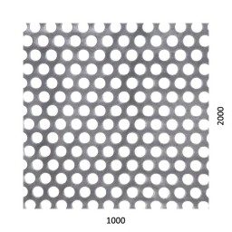 Děrovaný plech kruhový přesazený Zn, otvor: ø 10 mm, rozteč: 15 mm, (1000x2000x1 mm)