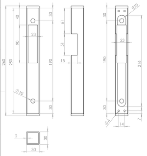 Set - dorazová kazeta pravá/ľavá EZK310 (260x30x30 mm) + elektrický zámok EZ332 s lištou - slide 1