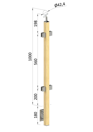 drevený stĺp, bočné kotvenie, výplň: sklo, priechodný, vrch nastaviteľný (40x40mm), materiál: buk, brúsený povrch bez náteru - slide 0