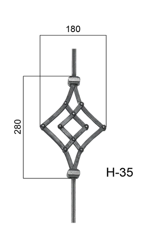 DOPRODEJ Tyč 950x180mm, tloušťka 12x12mm, ornament nýtovaný 12x6mm - slide 2