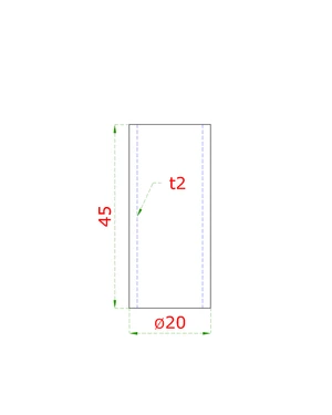 Přechod na vymezení vzdálenosti mezi sloupem (plochý) a kotevní deskou, ø 20x2,0 mm /L:45 mm, bez vnitřního šroubu, broušená nerez K320 / AISI304, bal: 1ks - slide 1