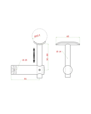 držiak madla pevný /ploché uchytenie na jakel /madlo ø 42.4mm, brúsená nerez K320 /AISI304 - slide 1