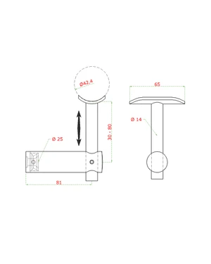 Držák madla ø42.4mm ploché uchycení, broušená AISI304 - slide 1