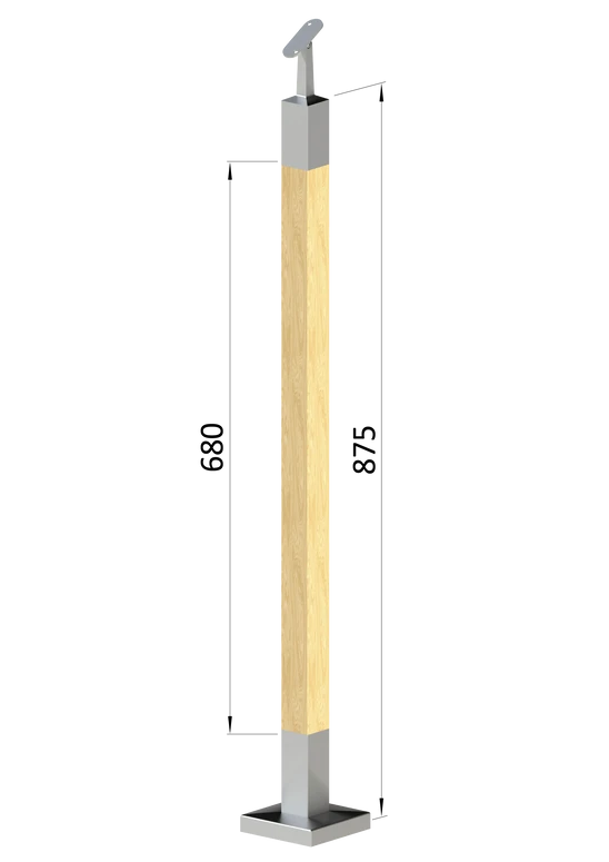 dřevěný sloup, vrchní kotvení, bez výplně, vrch nastavitelný (40x40mm), materiál: buk, broušený povrch s nátěrem BORI (bezbarvý)
