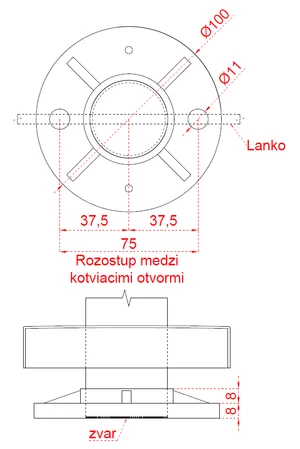 Nerezový sloup, vrchní kotvení, 8děrový, lanko, průchozí - slide 3
