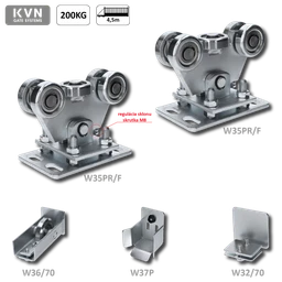 Set pro samonosný systém 70 x 70 x 4 mm, 2x regulovatelný vozíky, 1x doraz, 1x náběhové kolečko, 1x záslepka