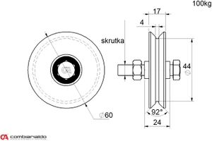 Kladka se šroubem jednoložisková Combi Arialdo, V profil, nosnost 100 kg - slide 1