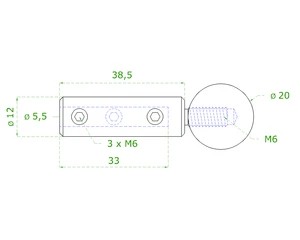 Úchyt pro nerezové lanko ø5 mm (61 mm / ø12 / 20 mm), broušená nerez K320 / AISI304 - slide 1