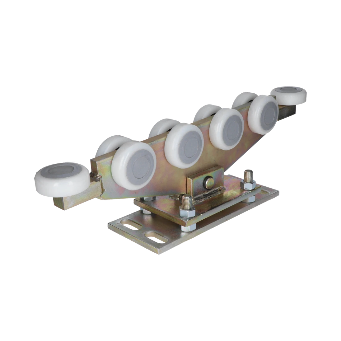 Vozík regulovatelný pro C-profil 80x80x5 mm, polyamidová kolečka 10 ks, žlutý zinek, pro bránu do 800 kg, průjezd do 10 m