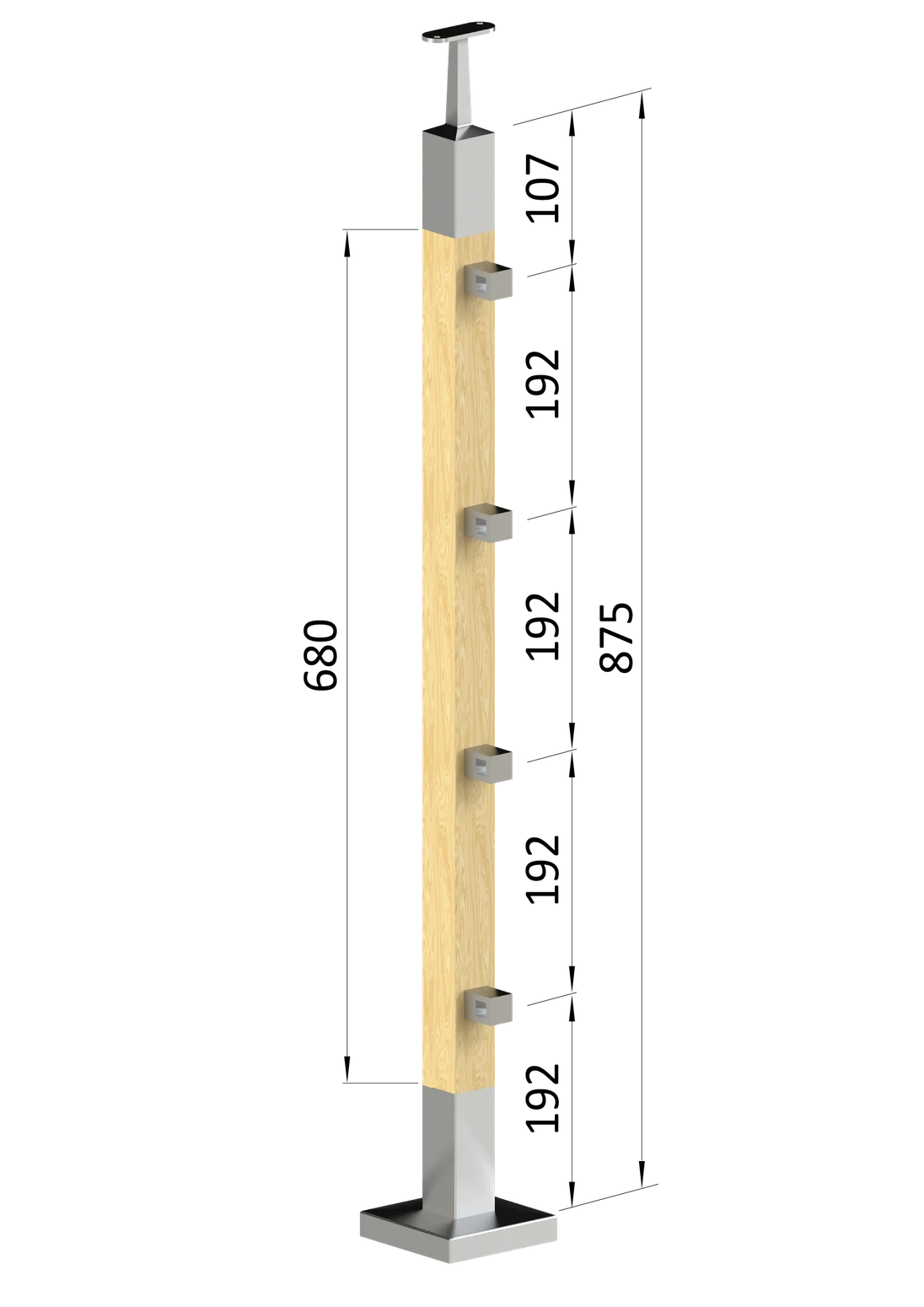 Dřevěný sloup, vrchní kotvení, průchozí, 4řadový