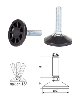 ø 50 mm, M12x60 mm, H-100 mm, černá, kloubová plastová nivelační nožička, závitotvorně nastavitelná