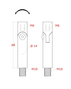 čap s kĺbom (vonkajší závit M10-vnútorný závit M6, ø 14mm, L: 68mm), brúsená nerez K320 /AISI304 - slide 1