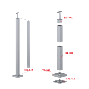 nerezový stĺp, vrchné kotvenie, bez výplne, vrch pevný (40x40x2.0mm), brúsená nerez K320 /AISI304 - slide 2