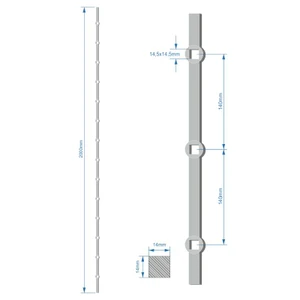 Probíjená tyč délky 2000 mm, opískovaná, profil 14 x 14 mm, rozteč děr 140 mm, oko 14,5 x 14,5 mm, na tyči je 14 děr - slide 0