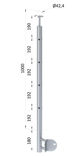 nerezový sloup, boční kotvení rohové, 4 děrový, rohový: 90°, vrch pevný (ø 42.4x2mm), broušená nerez K320 /AISI304 - slide 0