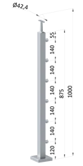 nerezový stĺp, vrchné kotvenie, 6 radový priechodný, vrch pevný (40x40mm), brúsená nerez K320 /AISI304 - slide 0