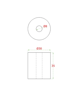 Prechod na vymedzenie vzdialenosti, ø 30mm /ø 8mm /L: 35mm, brúsená nerez K320 /AISI304, bal: 1ks - slide 1