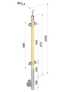 drevený stĺp, bočné kotvenie, výplň: sklo, priechodný, vrch nastaviteľný (ø 42mm), materiál: buk, brúsený povrch s náterom BORI (bezfarebný)