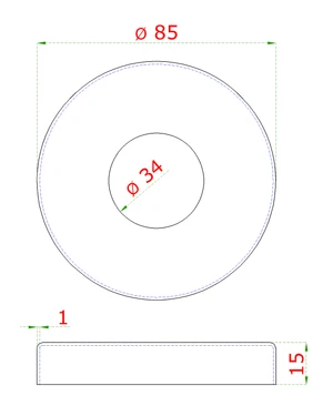 Kryt príruby (ø 85mm) na trubku ø 33.7mm (otvor ø 34mm), brúsená nerez K320 /AISI304 - slide 1