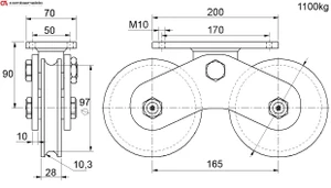 vodiaca kladka dvojložisková ø 120mm Combi Arialdo, pre profil C902/20, nosnosť 1100 kg, Zn - slide 1